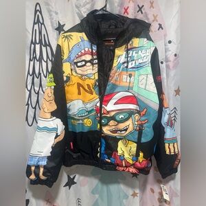 Members Only Black Rocket power Cartoon Graphic Puffer Jacket